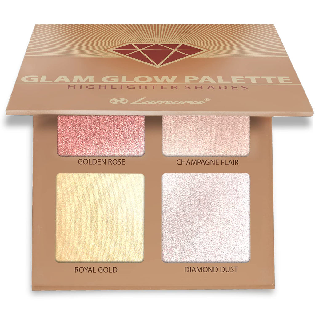 [Australia] - Highlighter Make-up Bronzer Powder Palette - Face Highlighter Makeup Palette Set With Mirror - 4 Highly Pigmented Shimmer Colors For Highlighting And Contouring - Vegan, Cruelty Free & Hypoallergenic 