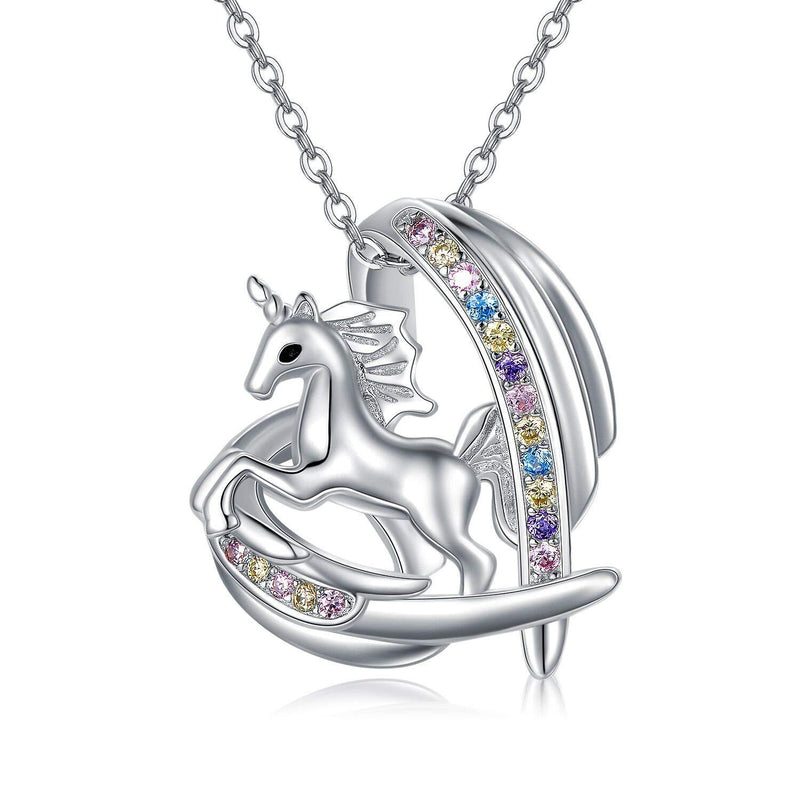 [Australia] - Unicorn Necklace Sterling Silver Rainbow Unicorn Horse Heart Pendant Unicorn Jewellery for Women, Girls,Stocking Fillers 