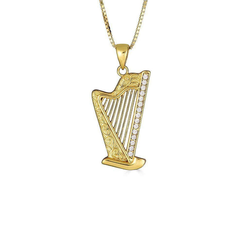 [Australia] - Little Treasures Sterling Silver CZ Harp Pendant Necklace (Available Chain Length 16"- 18"- 20"- 22") Yellow Gold 45.0 Centimetres 