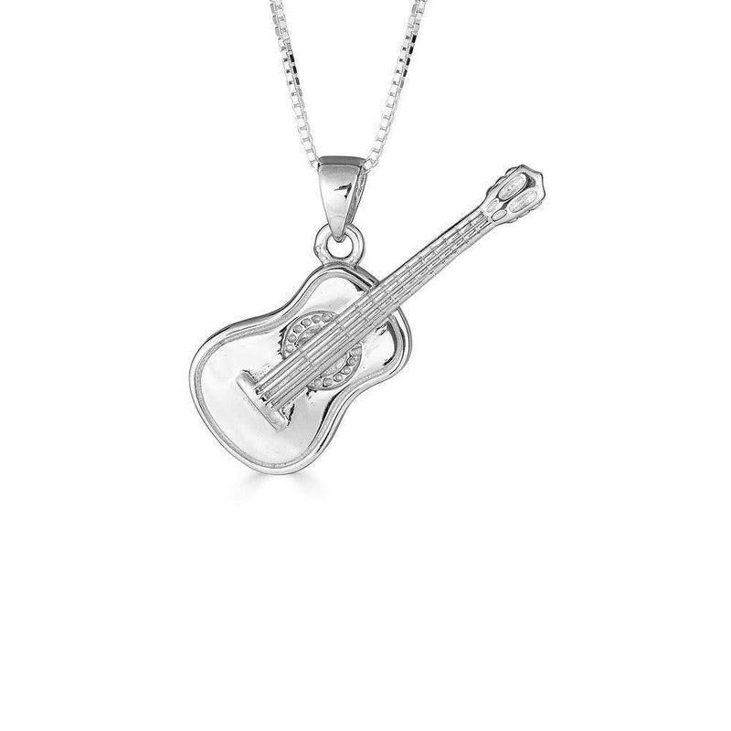 [Australia] - Little Treasures Sterling Silver Acoustic Guitar Music Pendant Necklace (Available Chain Length 16"- 18"- 20"- 22") 40.0 Centimetres 