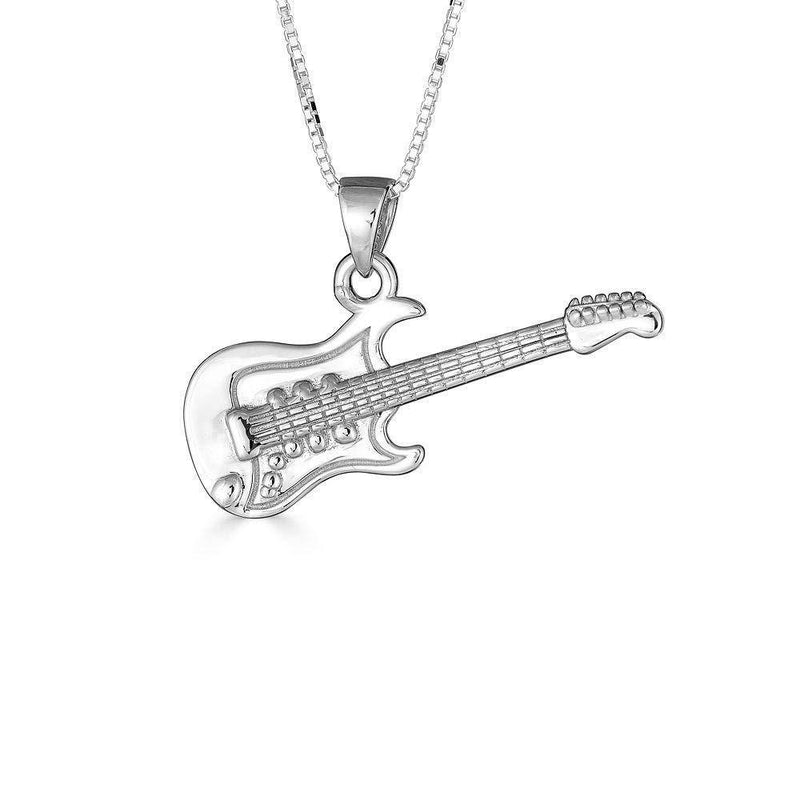 [Australia] - Little Treasures Sterling Silver Electric Guitar Music Pendant Necklace (Available Chain Length 16"- 18"- 20"- 22") 40.0 Centimetres 