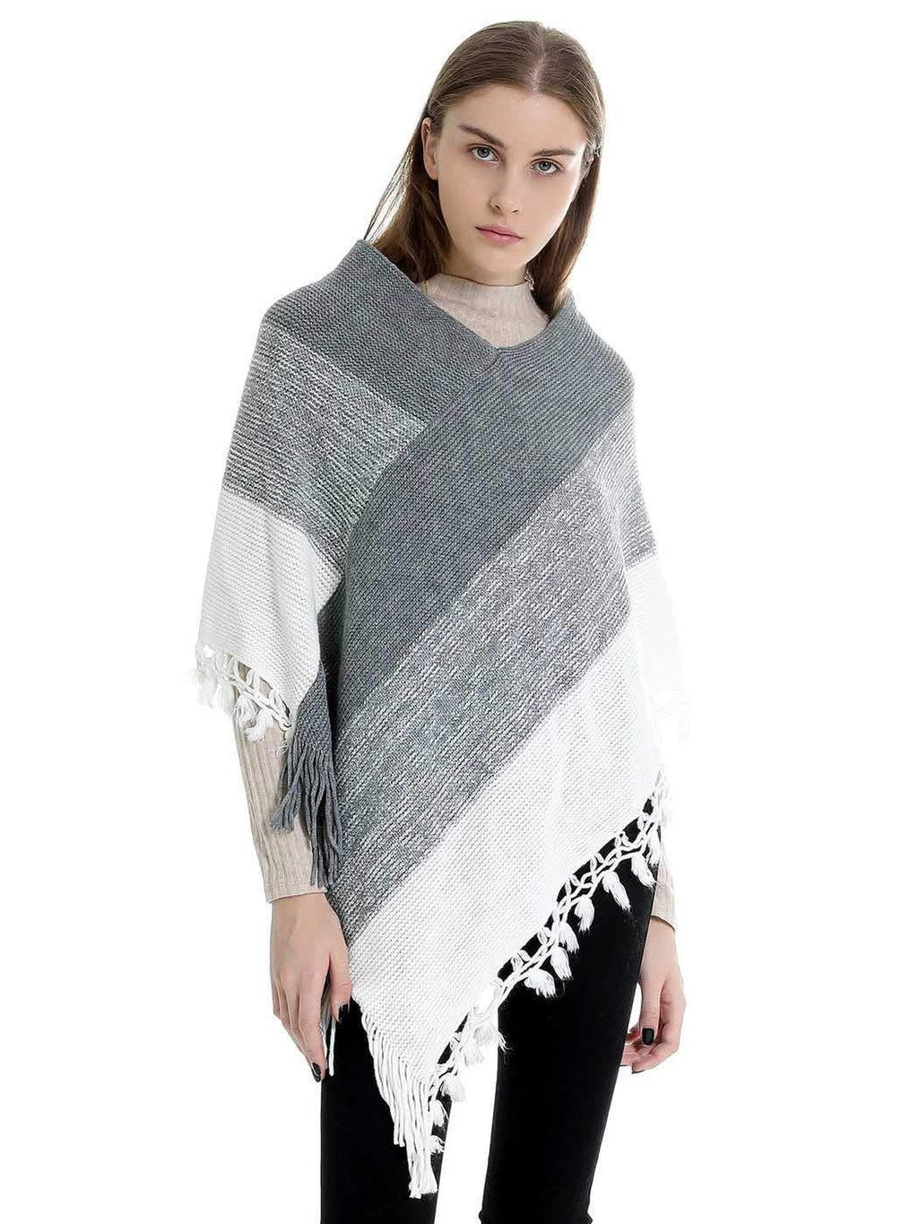 [Australia] - Ushiny Artificial Wool Soft Scarf Pashmina Shawl Wrap Tassel Warm Scarves Winter Simple Scarf for Women and Girls (Grey) 