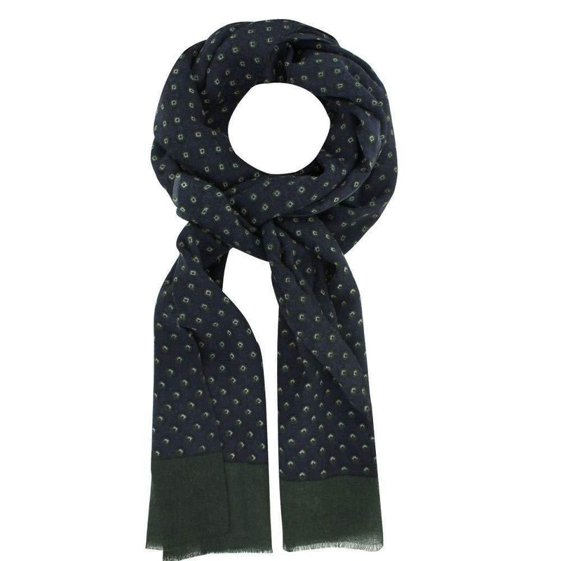 [Australia] - Scarf 100% Wool Blue Navy Small Green and White Squares 