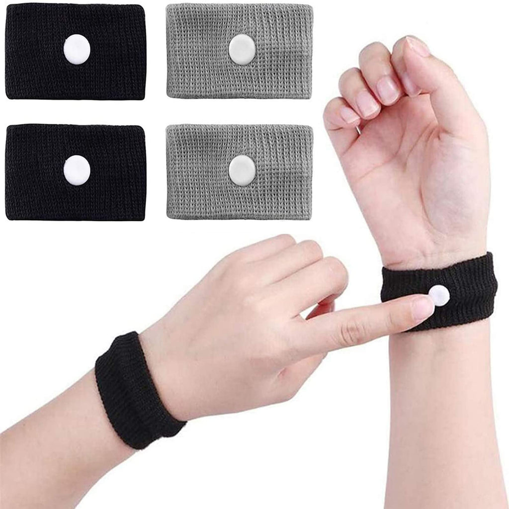 [Australia] - 2 Pairs Motion Sickness Bands for Kids, Travel Sickness Relief Bands, Anti Nausea Wristbands for Car Sea Morning Sickness, Black and Grey, 3x5 cm 4 Count (Pack of 1) 