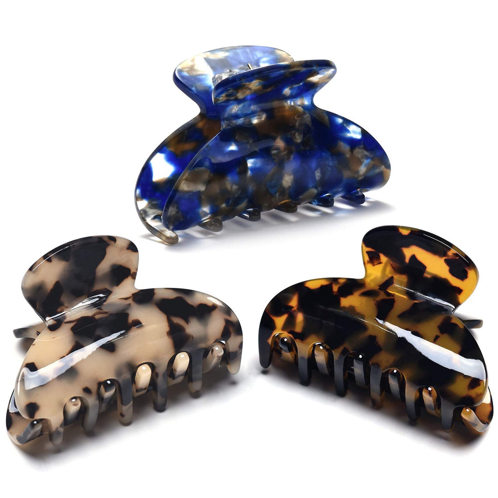 [Australia] - FSMILING Medium Hair Claw Clips For Thick Hair,2 3/4" Nonslip Claw Hair Clips For Women Thin Hair,Celluloid Tortoise Hair Clip Jaw Claw Clamp Clutcher,3 Color Available (3 Packs) Marble Periwinkle,Marble Turquoise,Marble black 2 