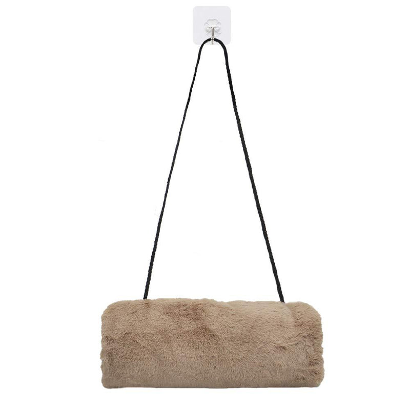 [Australia] - SwirlColor Handmuff, Faux Fur Hand Muff Strap Pocket Design Khaki Hand Warmer for Women 1pcs, with Transparent Hook 1pcs 