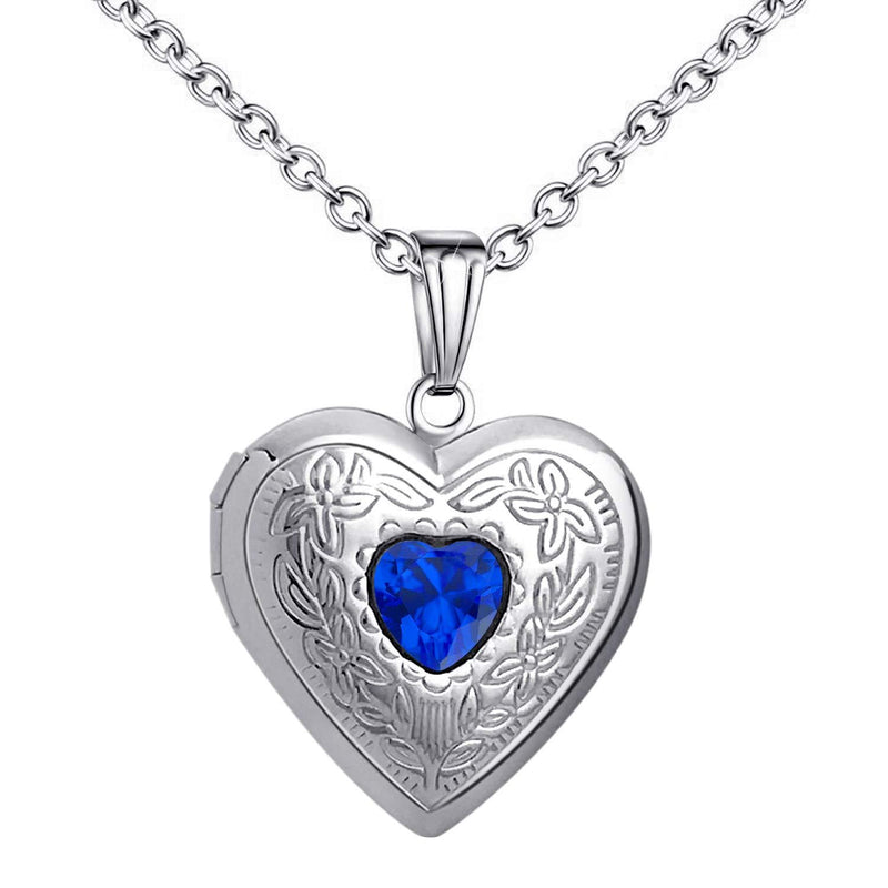 [Australia] - Birthstones Locket Necklace that Holds Pictures Love Heart Photo Locket Crystals Necklace Pendant Birthday Gifts September 