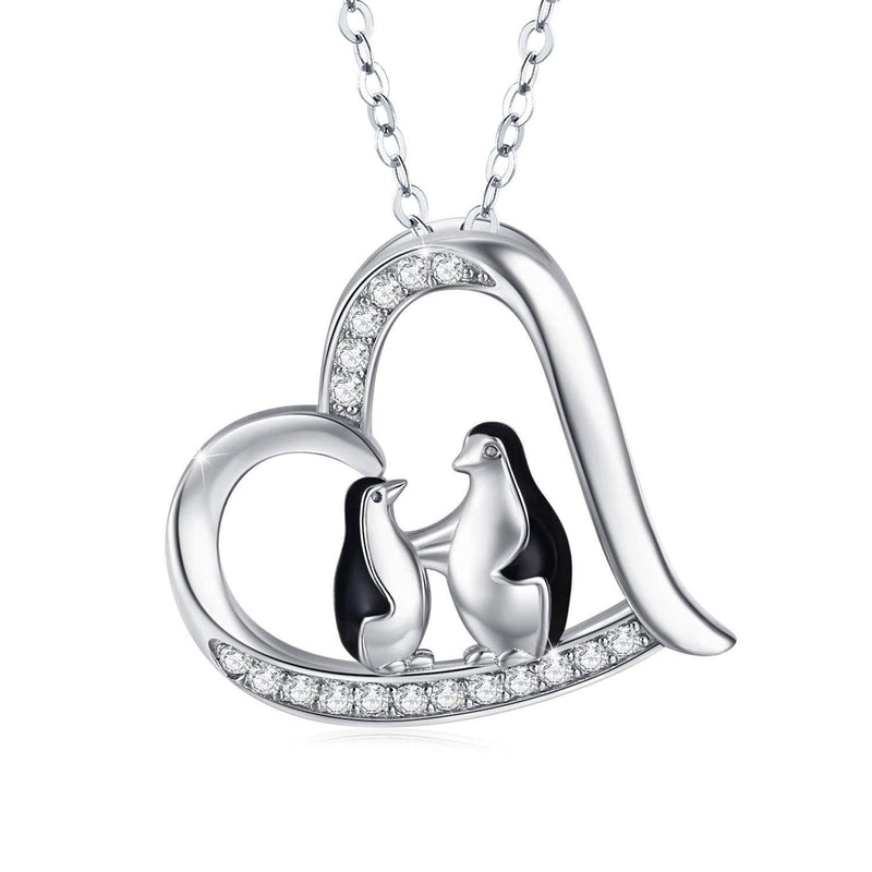 [Australia] - Penguin Necklace/Panda/Koala/Bee/Paw Necklace 925 Sterling Silver Cute Animal Heart Pendant Necklace Mummy Gifts for Women- 18" + 2" Silver Chain A 