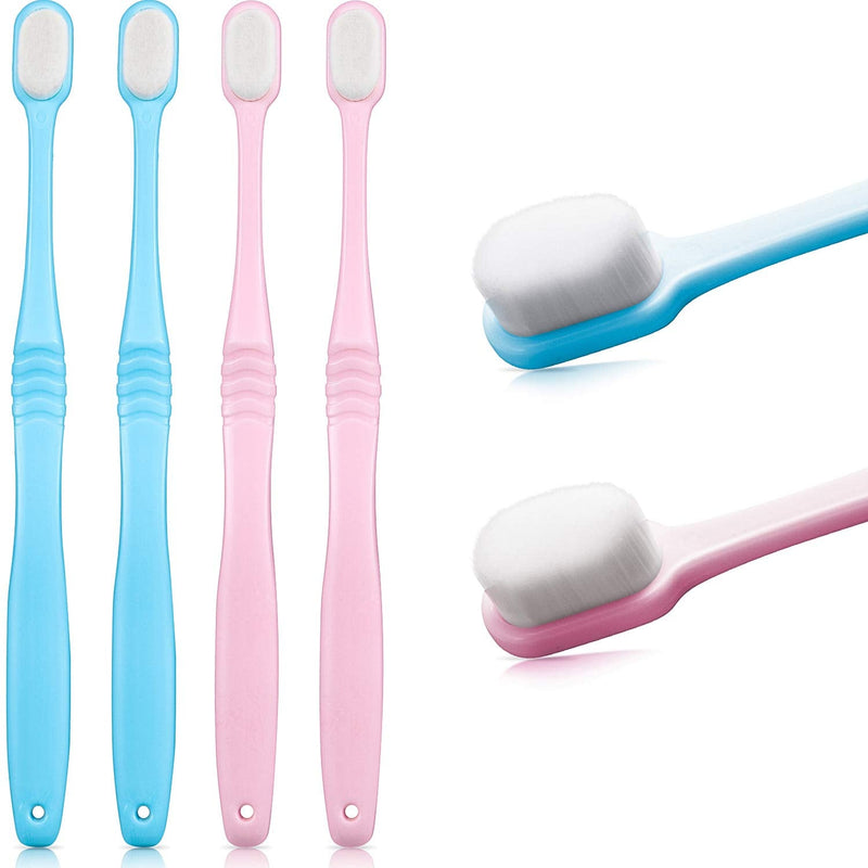 [Australia] - 4 Pieces Soft Micro-Nano Manual Toothbrush Extra Soft Bristles Toothbrush with 20,000 Bristles for Fragile Gums Adult Kid Children (Blue and Pink Smooth) Blue and Pink Wave 