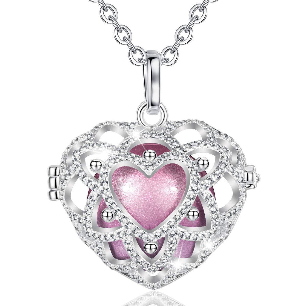 [Australia] - AEONSLOVE Chime Ball Pregnancy Necklace Pendant Heart Music Wishing Bola Locket for Mom Baby Best Jewellery Gift Violet Red 