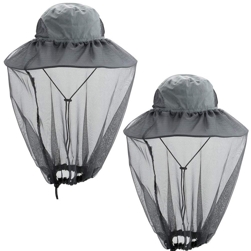 [Australia] - 2 Pack Mosquito Head Net Hat Hats with Removable Veil Net Mesh Hiking Fishing Gardening Protect from Bee Mosquito for Women Men, Beige M-XL Dark Gray 