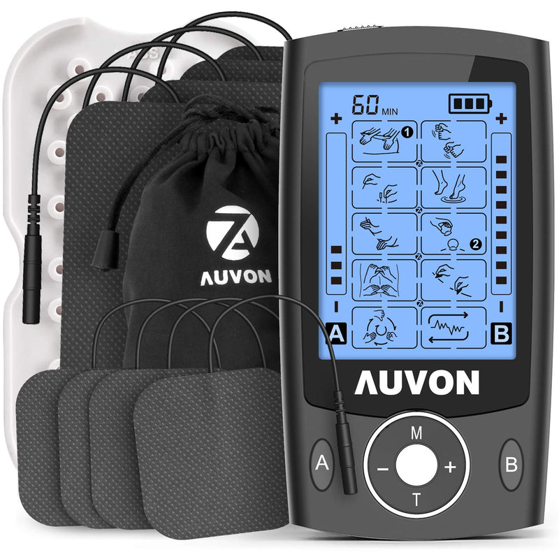 [Australia] - AUVON Dual Channel TENS Machine for Pain Relief, TENS Unit Muscle Stimulator with 20 Modes, 2" and 2"x4" TENS Pads Replacement (Black) 