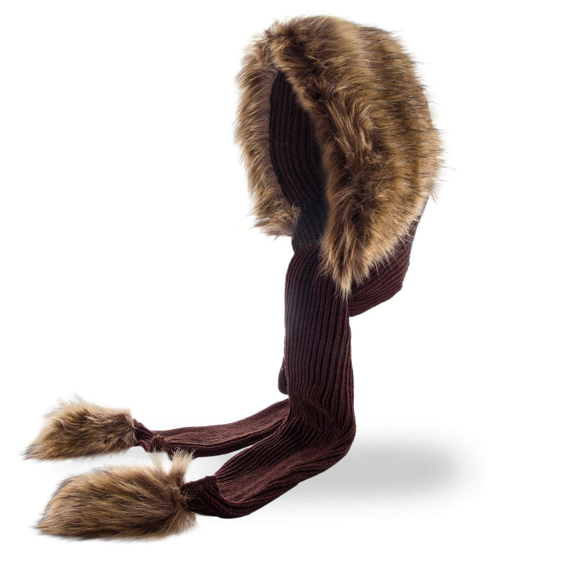 [Australia] - Futrzane Faux Fur Hooded Scarf for Women - Versatile Knitted Cowl for Winter Brown - Orange Raccoon 