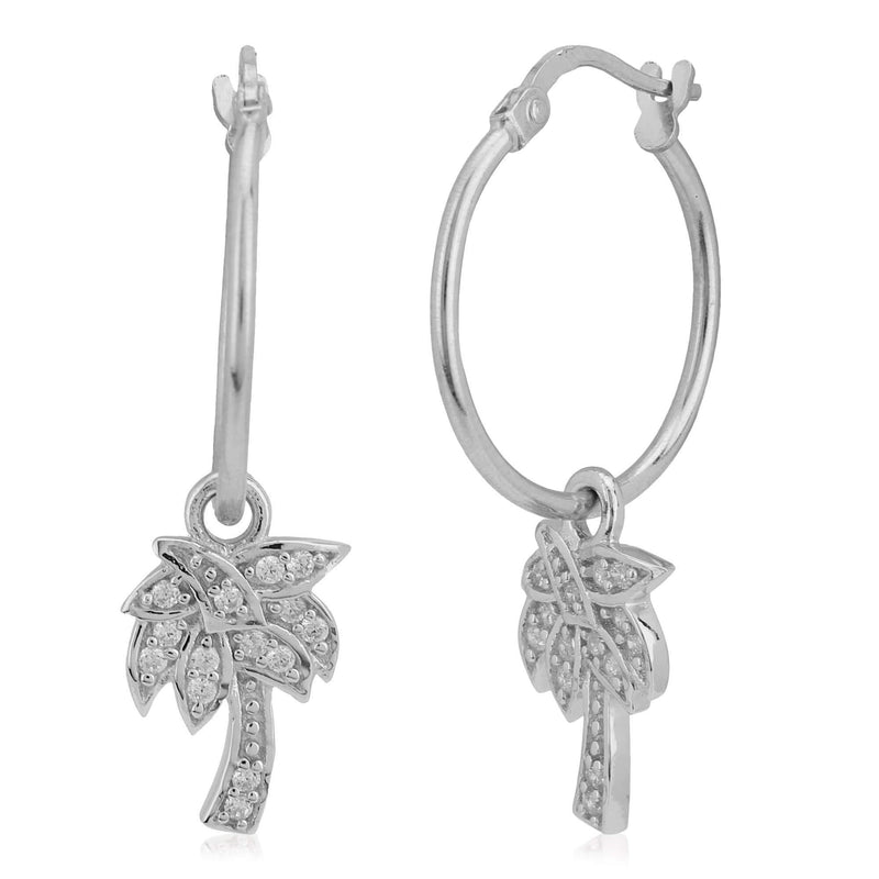 [Australia] - Vanbelle Sterling Silver Jewelry Round Hoops with Dangling Palm Tree with Cubic Zirconia Stones and Rhodium Plated for Women and Girls 