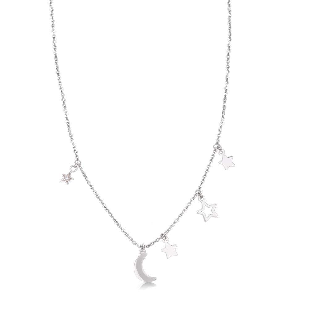 [Australia] - Vanbelle Sterling Silver Jewelry Star and Moon Necklace with Cubic Zirconia Stones and Rhodium Plated for Women and Girls 