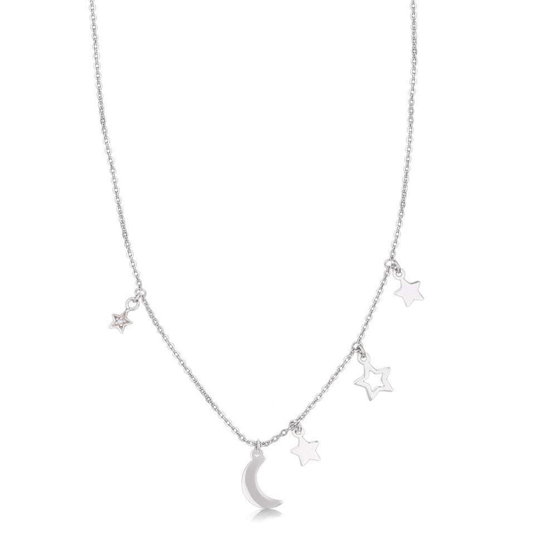 [Australia] - Vanbelle Sterling Silver Jewelry Star and Moon Necklace with Cubic Zirconia Stones and Rhodium Plated for Women and Girls 