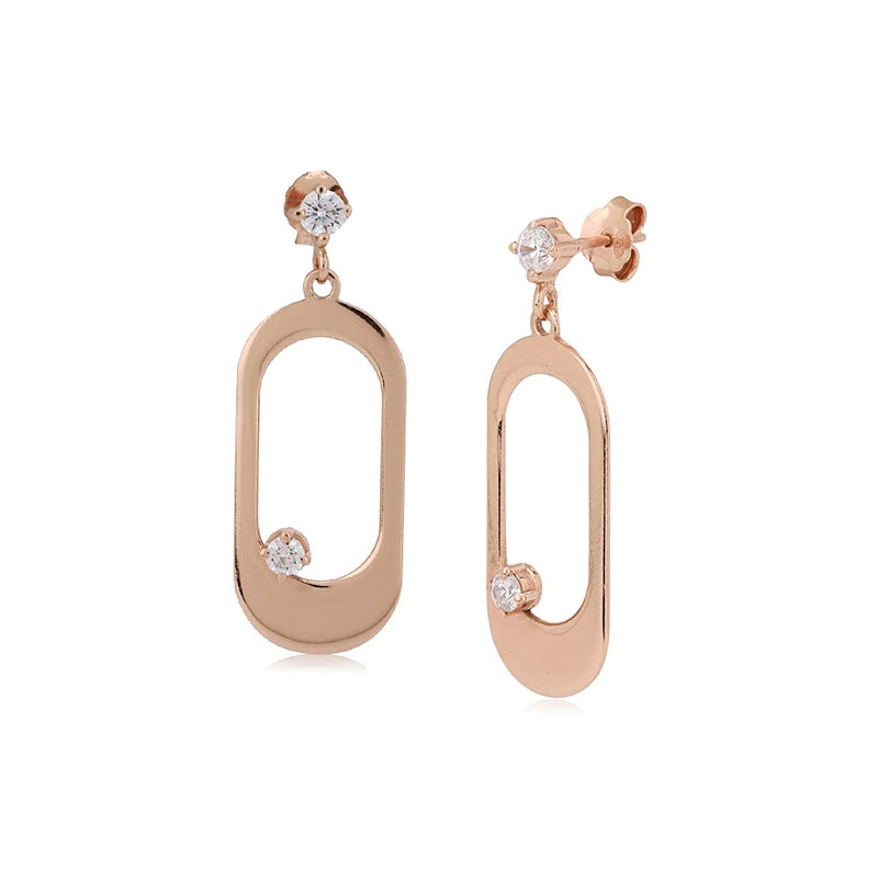 [Australia] - Vanbelle Sterling Silver Jewelry Oval Dangle Earrings with Cubic Zirconia Stones and Rose Gold Plated for Women and Girls 