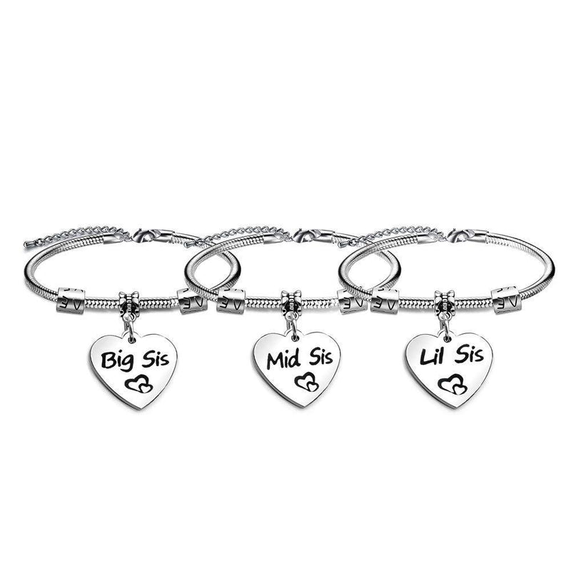 [Australia] - 3 Pcs Big Middle Little Sister Heart Bracelets for Sister Daughter Birthday Christmas Jewellery 