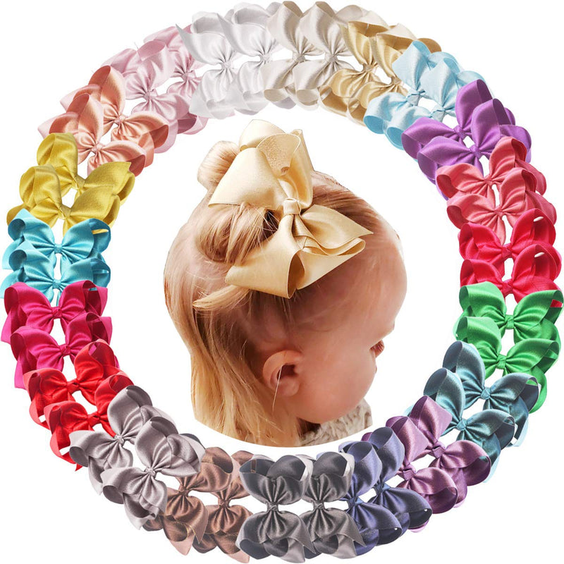 [Australia] - JOYOYO 40 Pcs Girls Hair Bows Shiny Silky Ribbon Bows Craft Bows Toddler Girls Hair Bows 4.5 Inch Bows Hair Bow Clips for Little Girls 