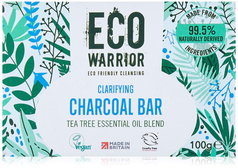 [Australia] - Eco Warrior Clarifying Charcoal Soap Bar - Whole Body Soap - Moisturising Charcoal, Grapeseed and Anti Bacterial Tea Tree Essential Oil - Natural, Eco Friendly, Vegan & Cruelty Free Bar of Soap - 100g Charcoal, Grapeseed & Tea Tree Oils 