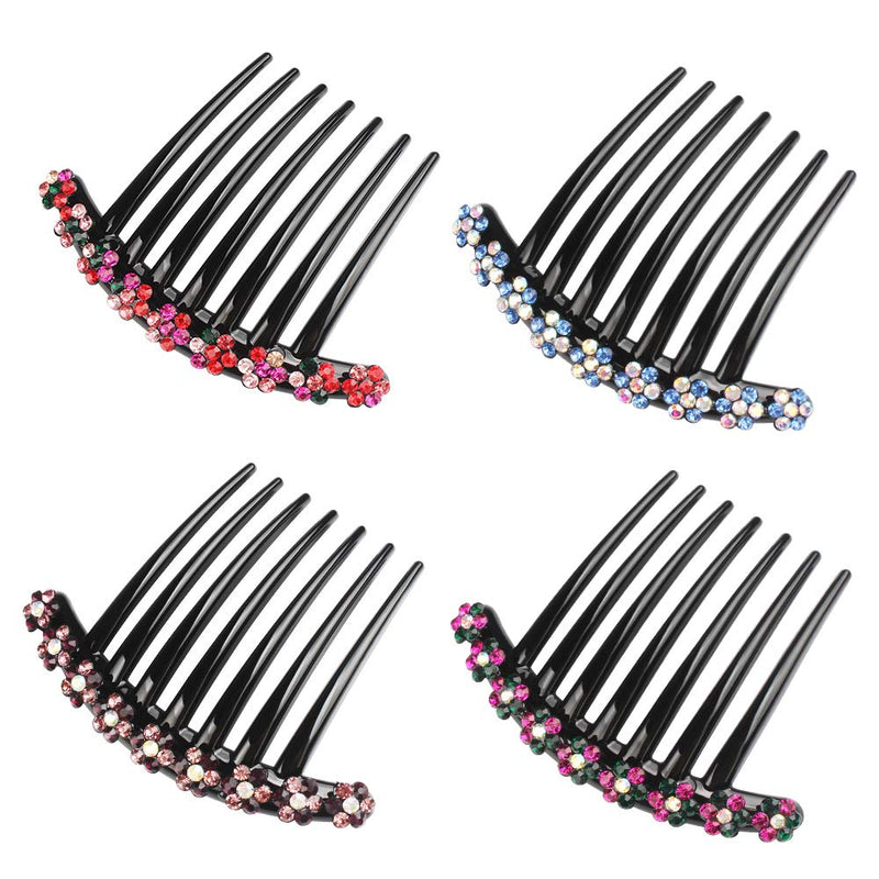 [Australia] - 4PCS Rhinestone Hair Comb Plastic Teeth Hair side Combs non-slip comfortable Hair Clips Pins Claw Rhinestone Hair Accessories for Women Girls 