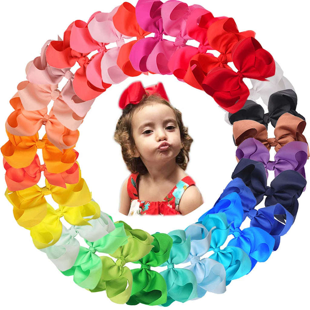 [Australia] - JOYOYO 30 Pcs Large Hair Bows for Girls, Big Size 6 Inch Bows Grosgrain Ribbon Bows, Craft Bows Girls Hair Bow Clips Girls Hair Barrettes 