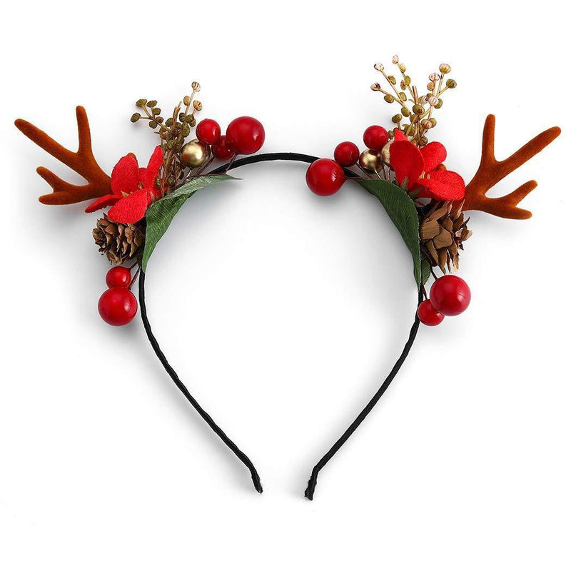 [Australia] - Unicra Christmas Headband Flower Antlers Headband Elk Deer Animal Horns Headwear Hair Piece Halloween Hair Accessories for Women and Girls (A) A 