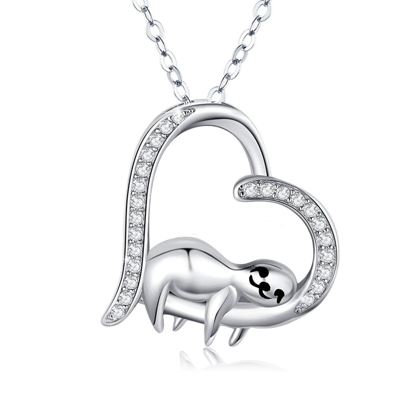 [Australia] - CHENGHONG Sloth Necklace Jewellery 925 Sterling Silver Cute Funny Animal Pendant Heart Necklace Smile Sloth Birthday Gifts for Women Girl A-sloth 