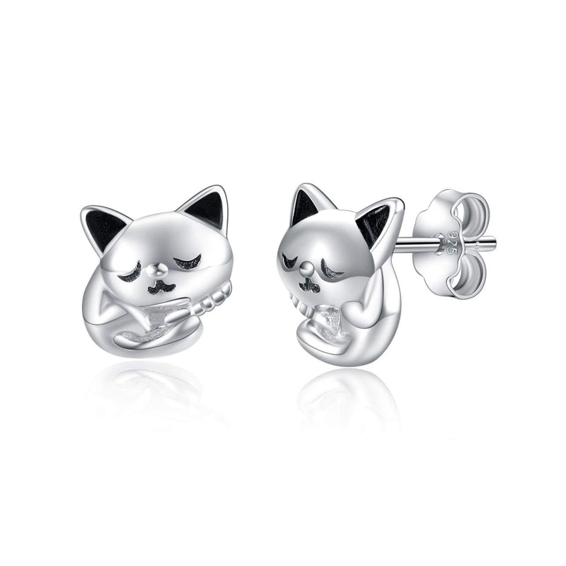 [Australia] - Cat Gifts for Cat Lovers 925 Sterling Silver Cat Earrings for Women Girls Kitten Cat Studs 