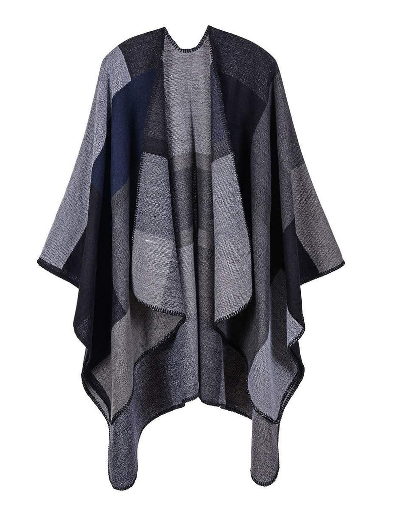 [Australia] - ZTOFERA Women's Poncho Shawl Vintage Warm Open Front Wrap Cape Reversible Scarf Black 