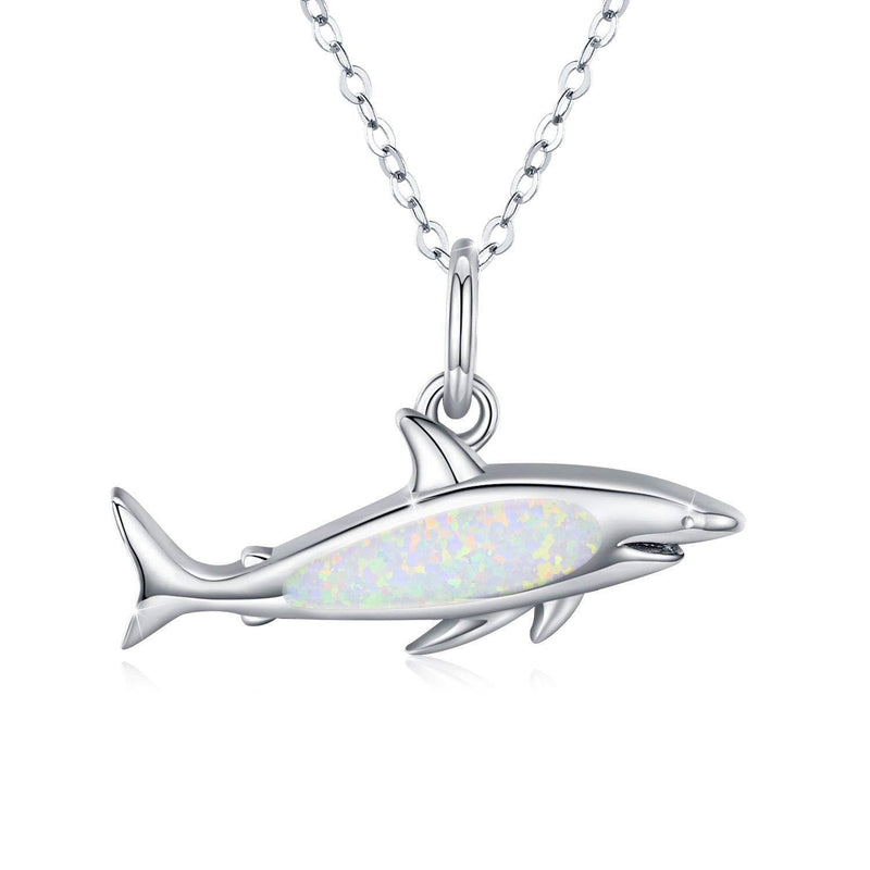 [Australia] - Shark Tooth Necklaces S925 Sterling Silver Animal Pendant Necklace Opal Gifts for Women Men- 18" + 2" Silver Chain A 