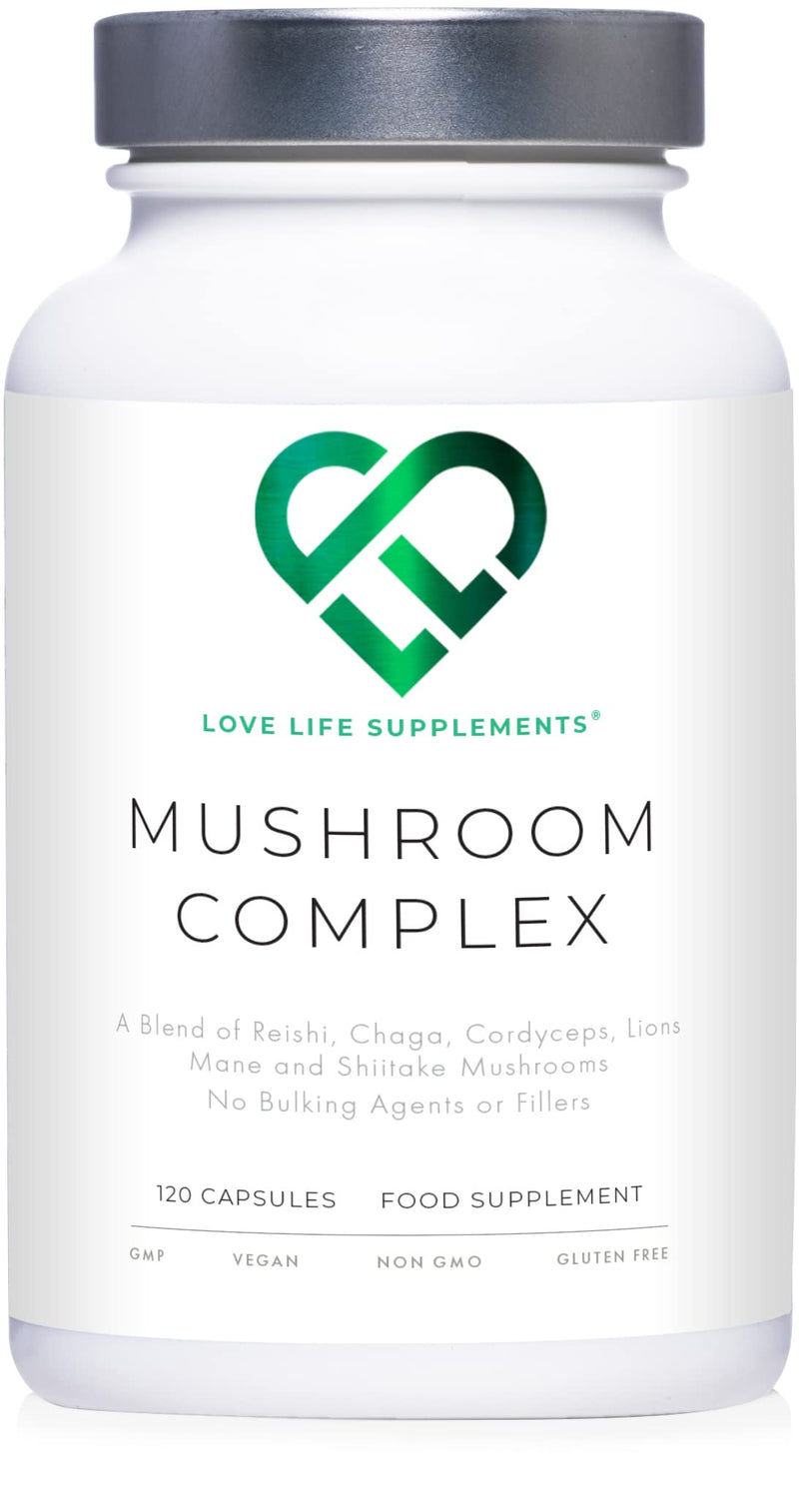 [Australia] - Mushroom Complex by LLS | Contains 1000mg Reishi, Chaga, Cordyceps, Lions Mane and Shiitake Mushrooms | 120 Capsules - 2 Month Supply | No Fillers | Vegan | Love Life Supplements 