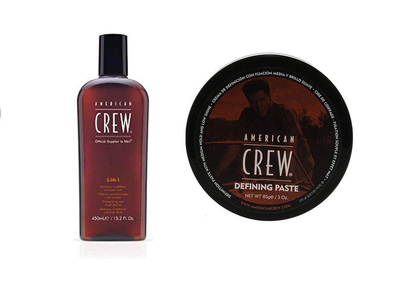 [Australia] - American Crew - CREW 3 IN 1 Shampoo, Conditioner and Body Wash 450 ml-Man + Defining Paste 85 g / 3oz 