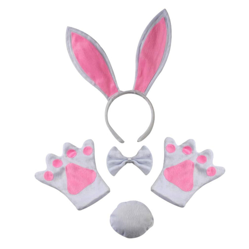 [Australia] - Minkissy Bunny Cosplay Set Bunny Headband Bowtie Paws Hair Tie Easter Rabbit Costume Kit for Cosplay Party, 4pcs (White for Adult) White for Adult 