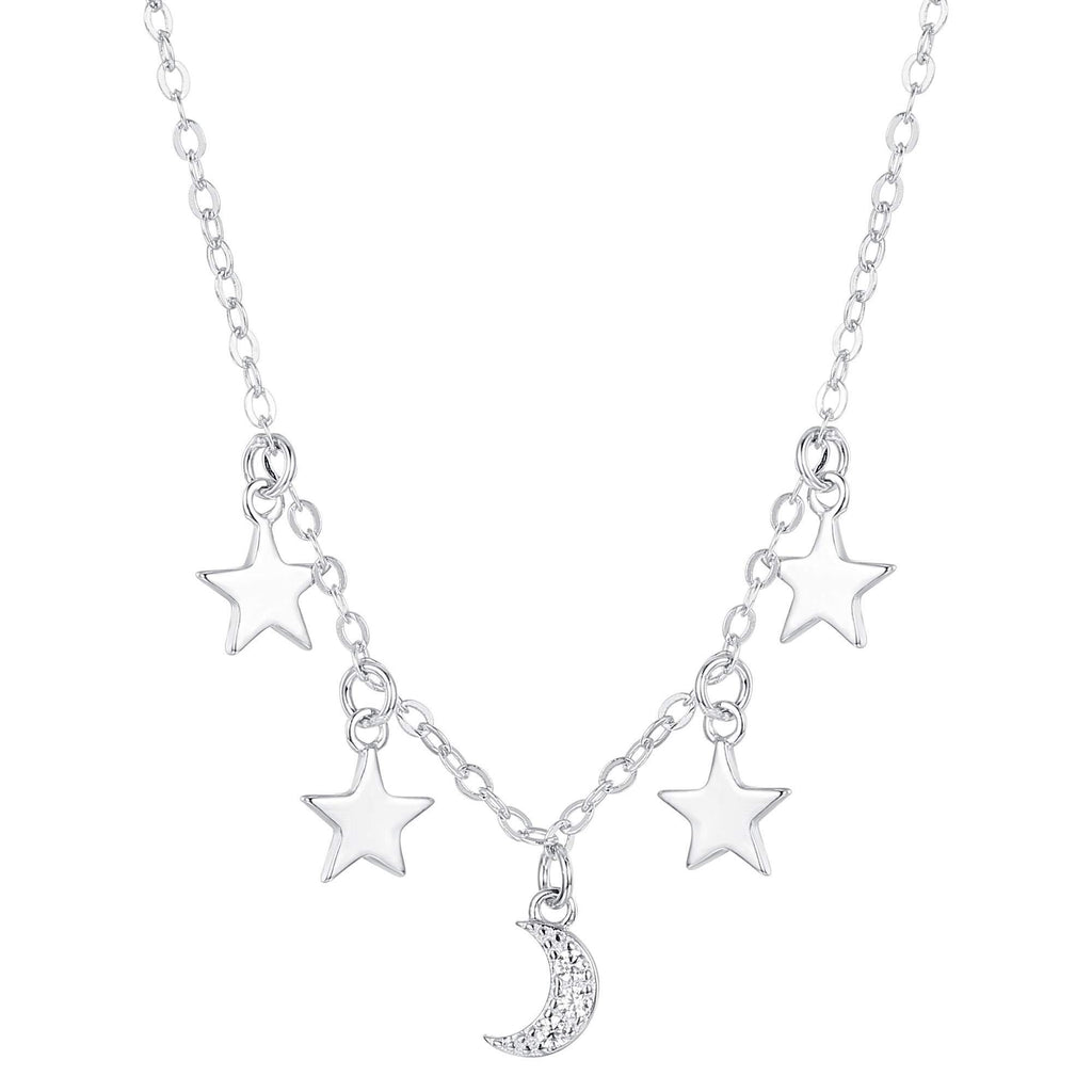 [Australia] - Sllaiss S925 Sterling Silver Star Moon Choker Necklace for Women Dainty 18K Gold Plated Moon and Star Pendant Necklace Jewellery Gift for Her A:silver 