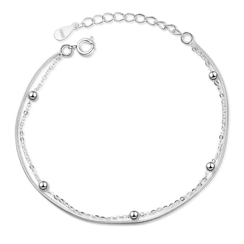 [Australia] - Minimalist Double Layer Bracelet 925 Sterling Silver Chain Layered Women's Jewellery 