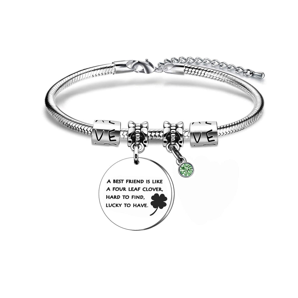 [Australia] - Maxforever Women's Charm Bracelet" A Best Friend is Like A Four Leaf Clover, Hard to Find, Lucky to Have" Gifts for Best Friends (Silver) 