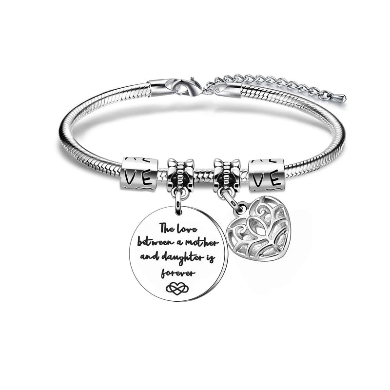 [Australia] - Maxforever Women's Charm Bracelet Gifts" The Love Between a Mother and Daughter is Forever" Perfect Gift for Mother and Daughter (Silver) 