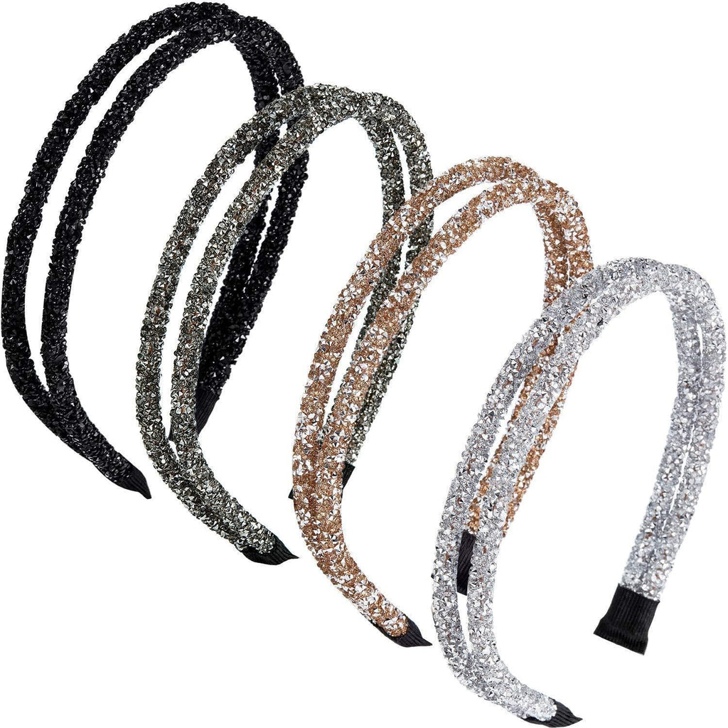 [Australia] - 4 Pieces Rhinestone Hair Band Double Crystal Side Hair Band Imitation Diamond Crystal Hoop Headband Thin Headband for Women Girls Hair Accessory 