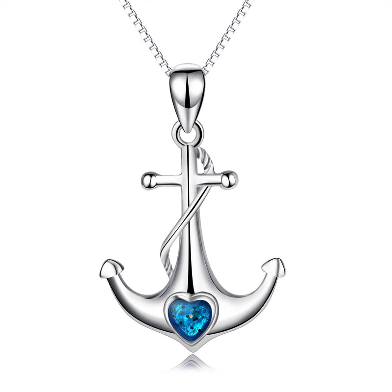 [Australia] - 925 Sterling Silver Ship Anchor Necklace Rudder Nautical Pendant for Women Girls 