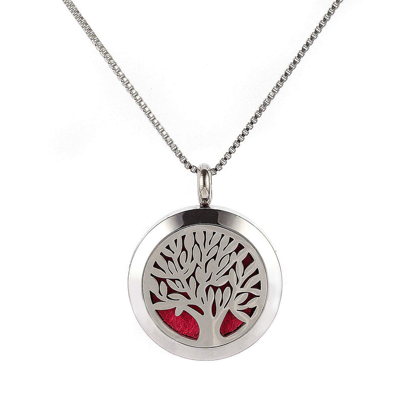 [Australia] - Tree of Life Pendant Aromatherapy Essential Oil Diffuser Stainless Steel Locket Pendant Necklace 5 Felt Pads 
