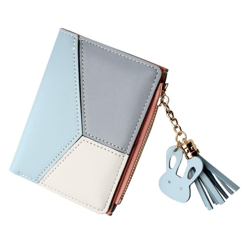 [Australia] - kuou Women's Wallet Ladies Purse Tassel PU Leather Multi-Slots Short Money Bag for Girls with Rabbit-Shaped Metal Tassels Pendant (Blue) Blue 