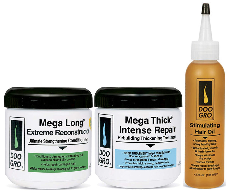 [Australia] - Doo Gro Mega Long Extreme Reconstructor 16oz with Mega Thick Intense Repair 16oz & Stimulating Growth Oil 4.5 fl. oz 
