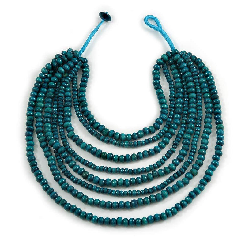 [Australia] - Avalaya Multistrand Layered Bib Style Wood Bead Necklace in Teal Green - 40cm Shortest/ 70cm Longest Strand 