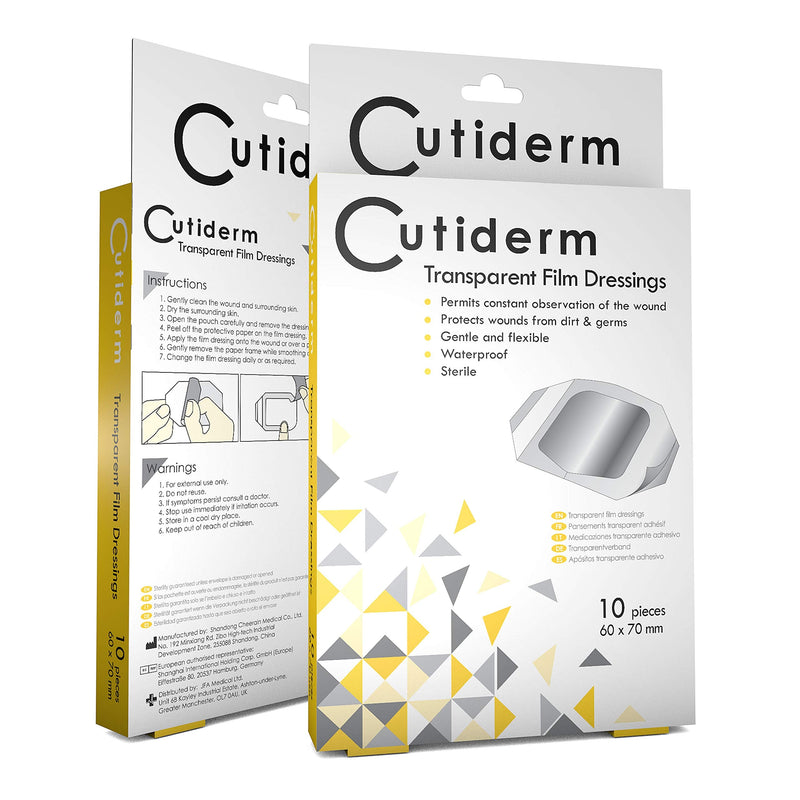 [Australia] - Pack of 10 Cutiderm Transparent Film Adhesive Sterile Wound Dressings 60mm x 70mm - Tattoo, Wounds, Abrasions 10 Count (Pack of 1) 