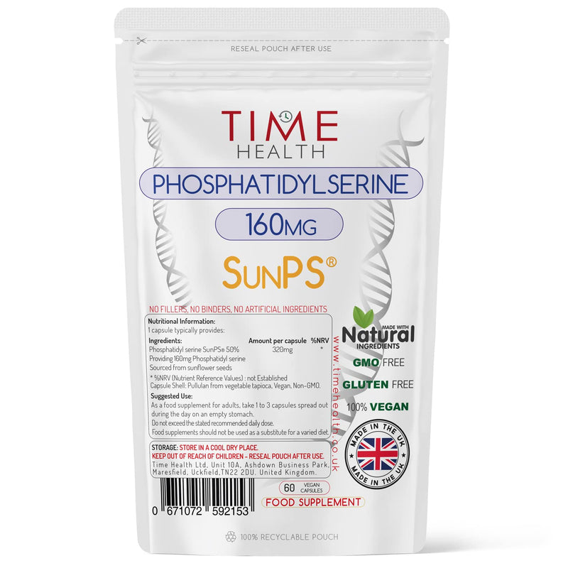 [Australia] - Phosphatidylserine - 160mg per Capsule - Naturally Derived from Sunflower Seeds - Premium Brand SunPS® - Soy Free - Vegan - Zero Additives - Pullulan (60 Capsules) 60 Count (Pack of 1) 