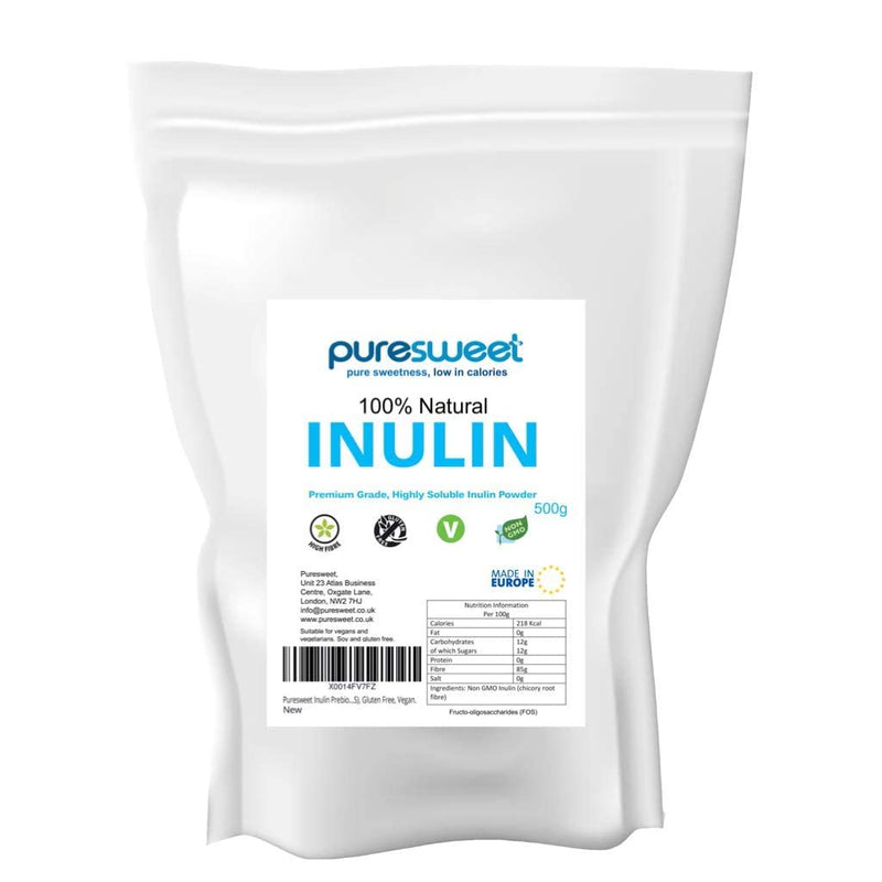 [Australia] - Puresweet� High Grade Inulin Prebiotic Fibre Powder 500g - Chicory Root, Non GMO, Highly Soluble, Made in The EU, Fructo Oligosaccharide (FOS), Gluten Free, Vegan. 