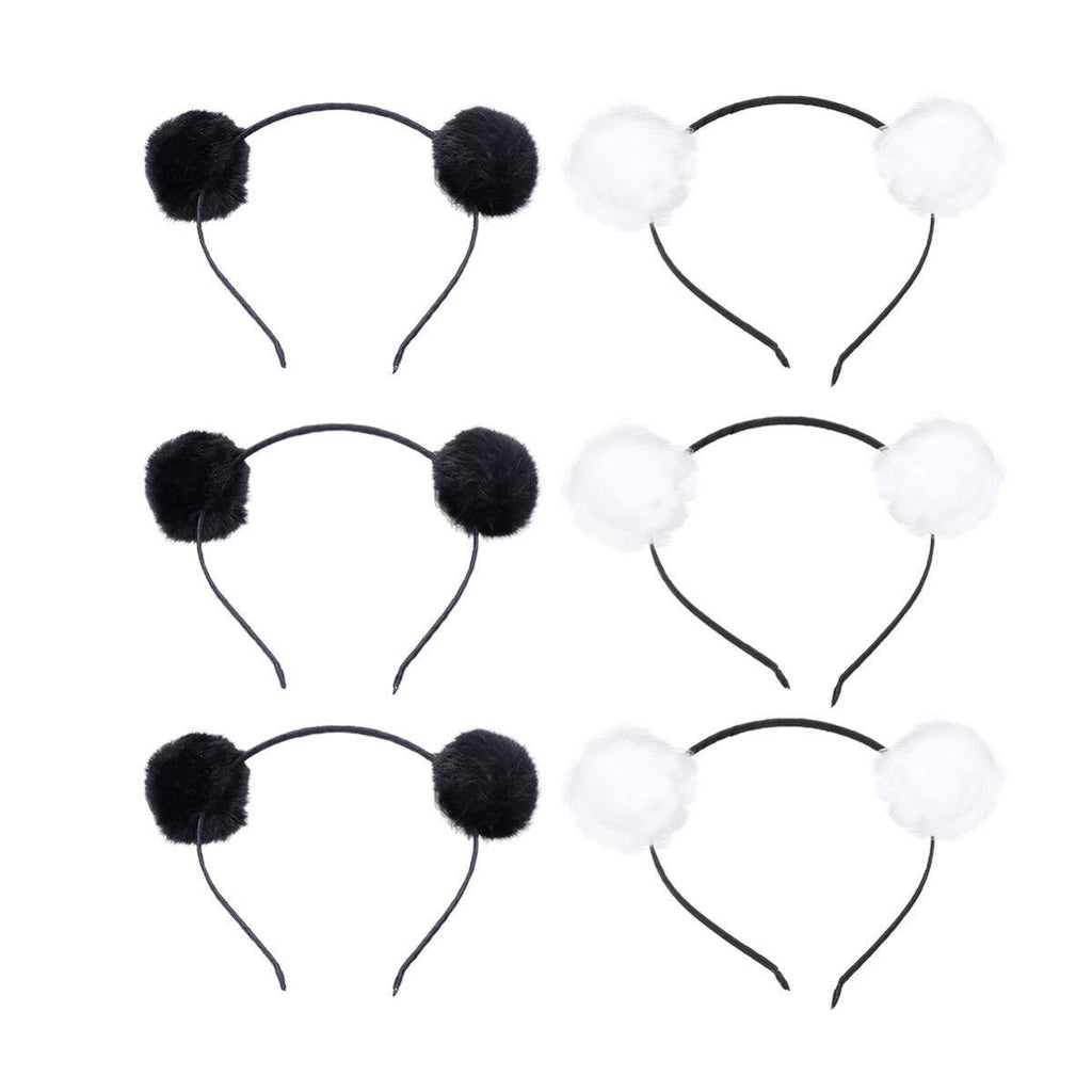 [Australia] - Minkissy 6PCS Pompon Headband Furry Pom Headband Double Pom Headband Party Hair Accessories for Kids Girls (Black/White) Picture 1 