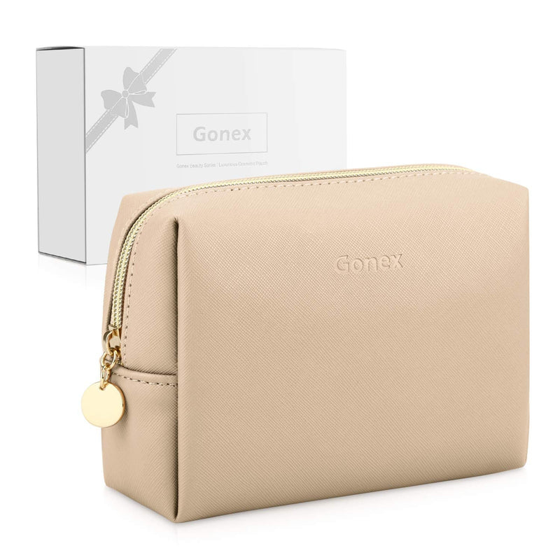 [Australia] - Gonex Travel Makeup Bag Small Leather Cosmetic Pouch Waterproof Toiletry Bag Women Portable Daily Storage Organizer Khaki S 