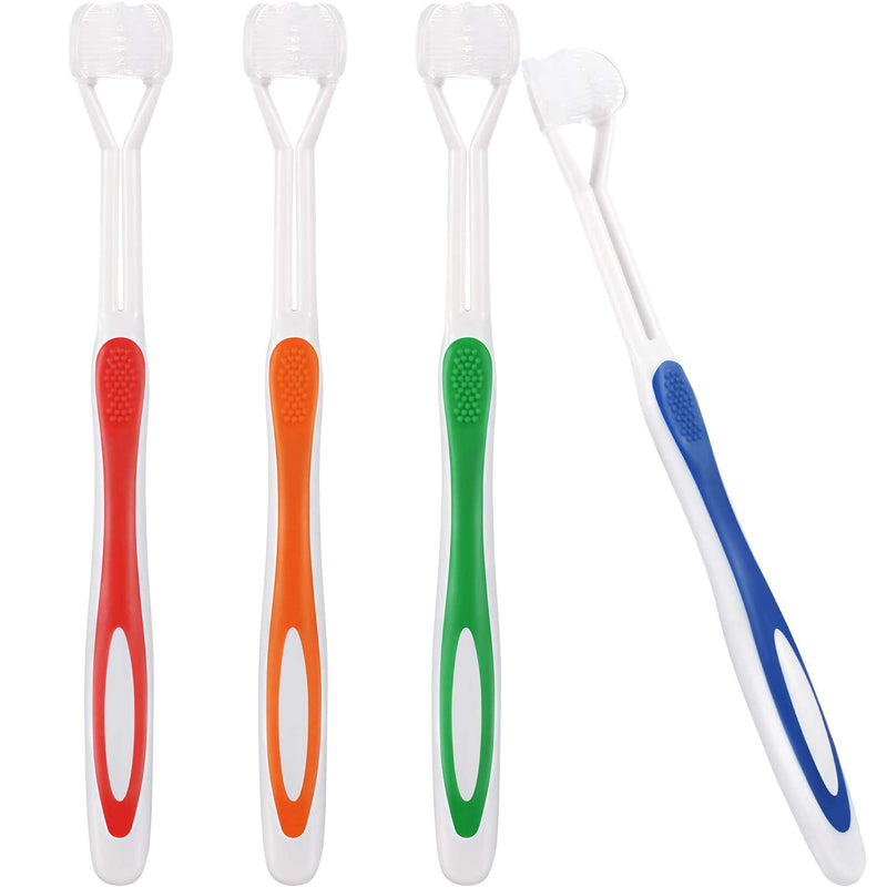 [Australia] - 4 Pieces Three Sided Toothbrush Autism Sensory Toothbrush Bristle Travel Toothbrush for Kids Complete Teeth Gum Care Pretty Good Angle Clean Each Tooth, Soft and Gentle (Green, Blue, Yellow, Red) Green, Blue, Yellow, Red 